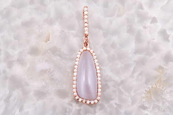 J-HA053- zilver rose vergulde hanger met  lila/wit glas