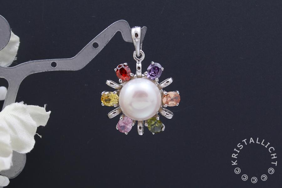 J-HA062-hanger zoetwaterparel met multicolor CZ glas steentjes